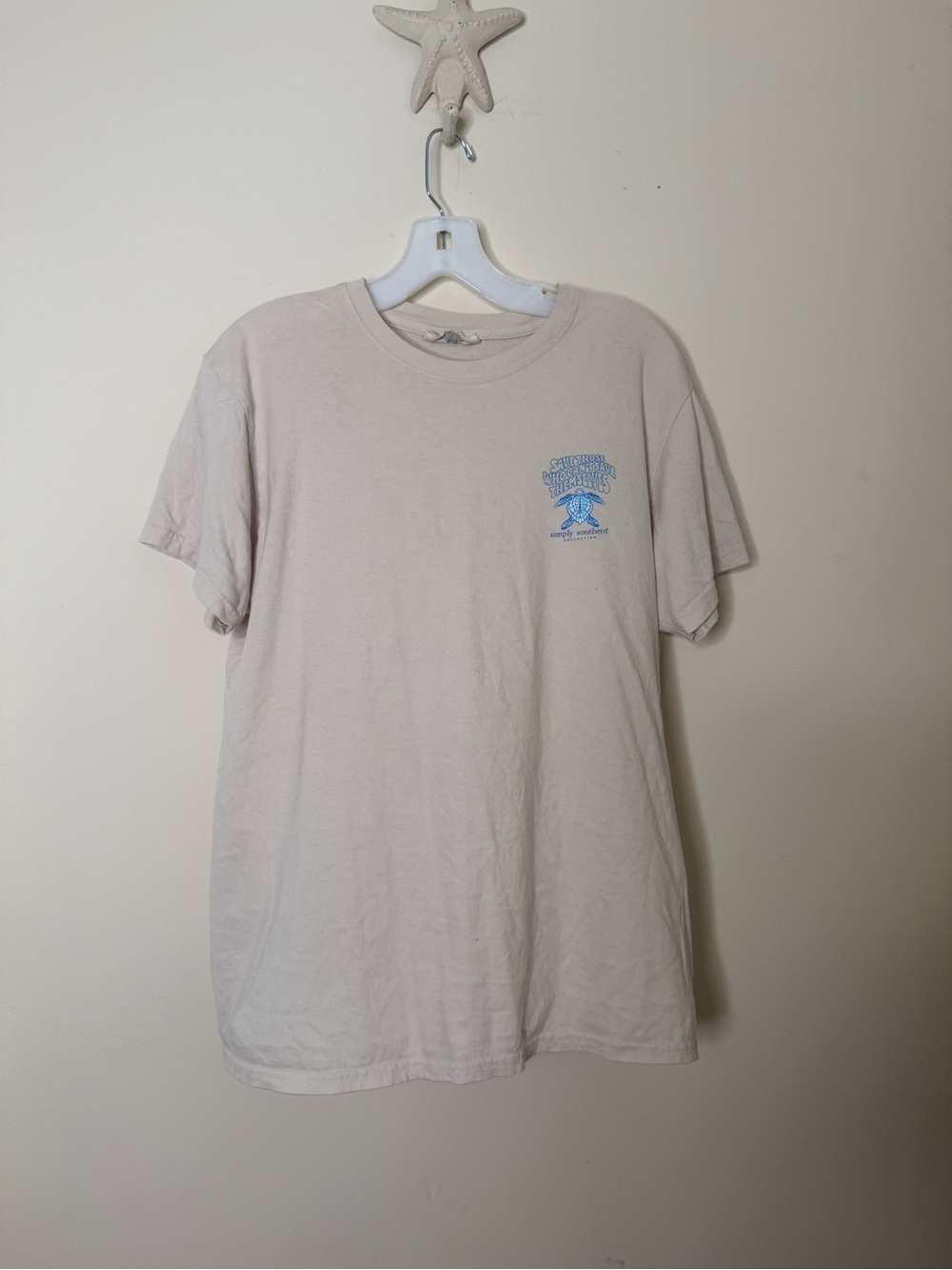 Simply Southern Cream Short-Sleeve Tee with Blue Chest Graphic